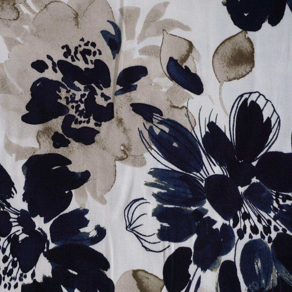 Viskose Druck Satin Blüten creme blau beige